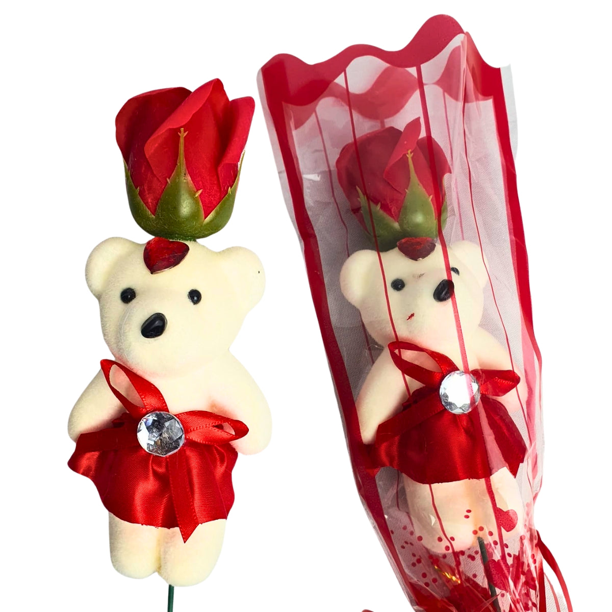 Kit 3 Rosas Vermelhas com Ursinho de Pelúcia - Dia das Mães e Dia dos Namorados Kit 3 Rosas Vermelhas com Ursinho de Pelúcia - Dia das Mães e Dia dos Namorados